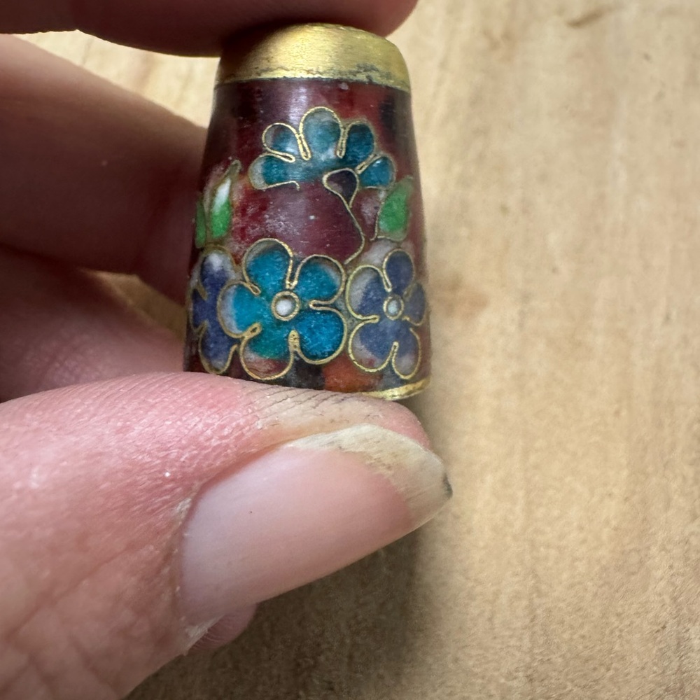 Floral Enamel Thimble with Gold Accents